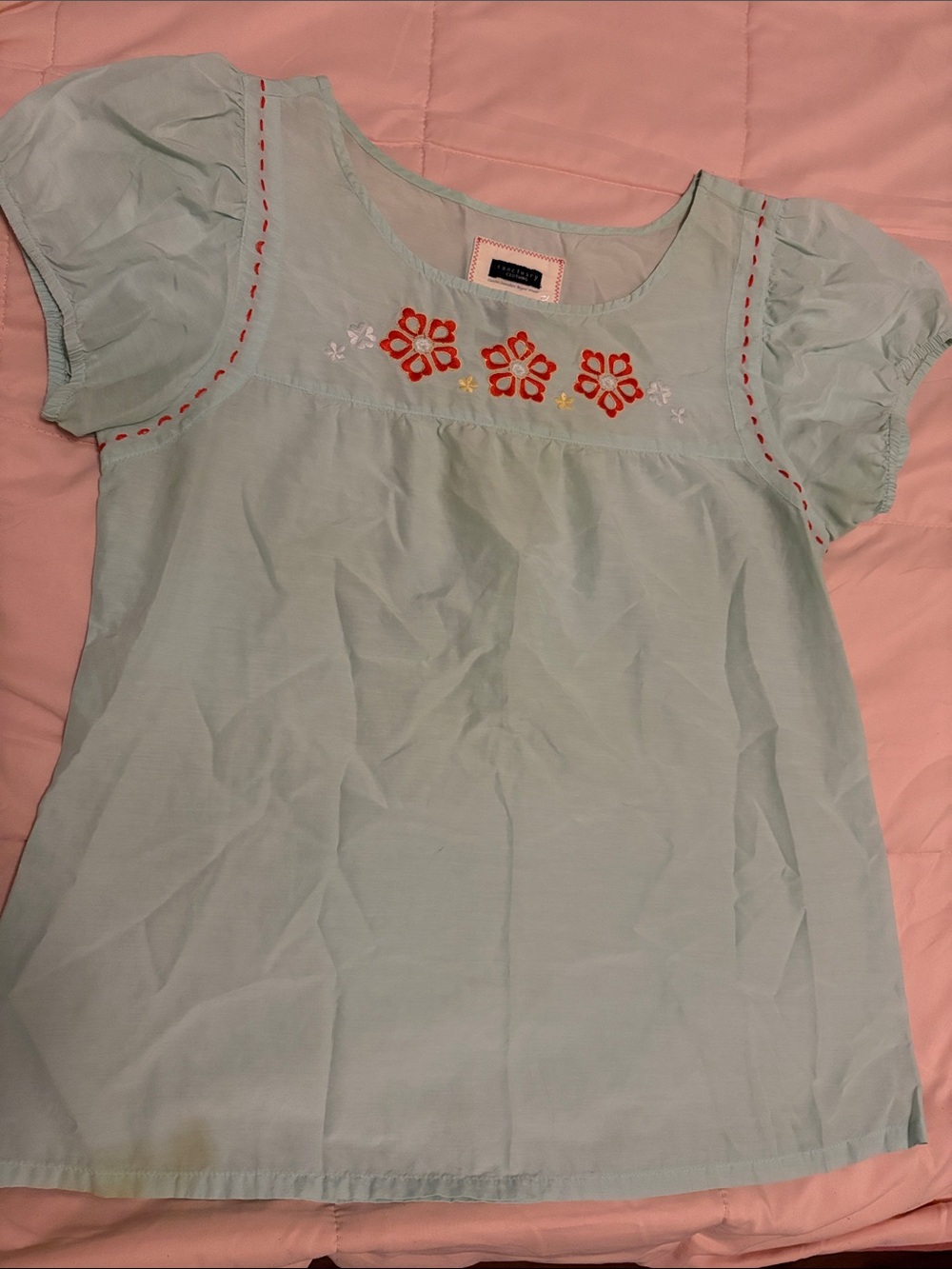 Sanctuary Mint Green Short Sleeve Top with Floral Embroidery